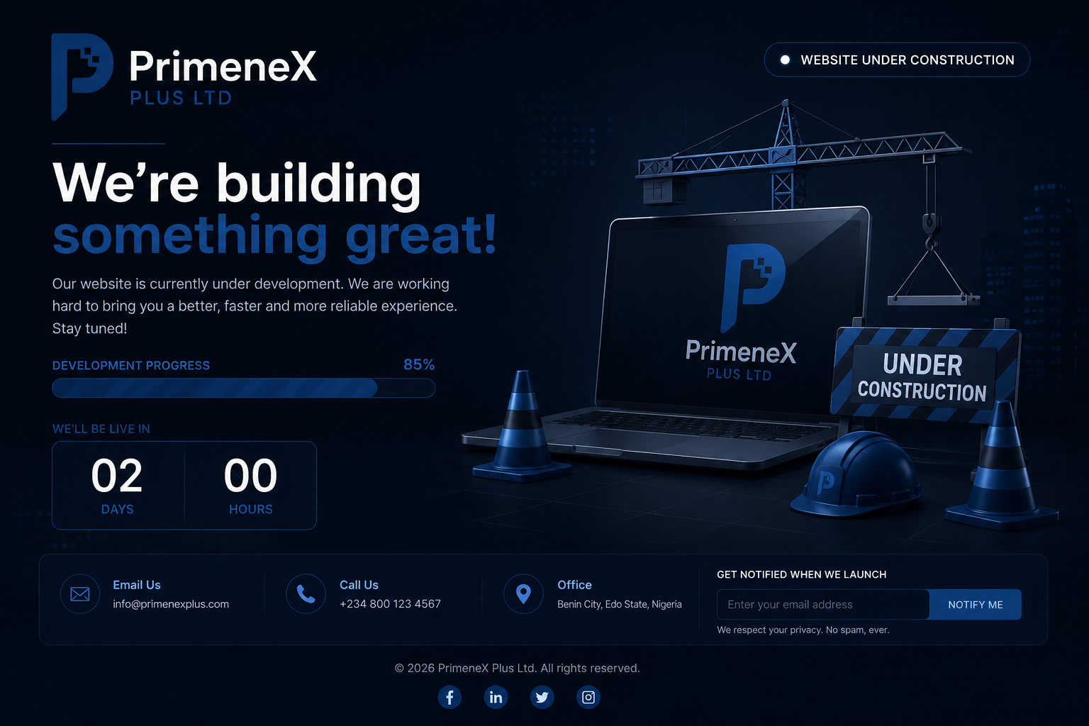 PrimeneX Plus website under construction